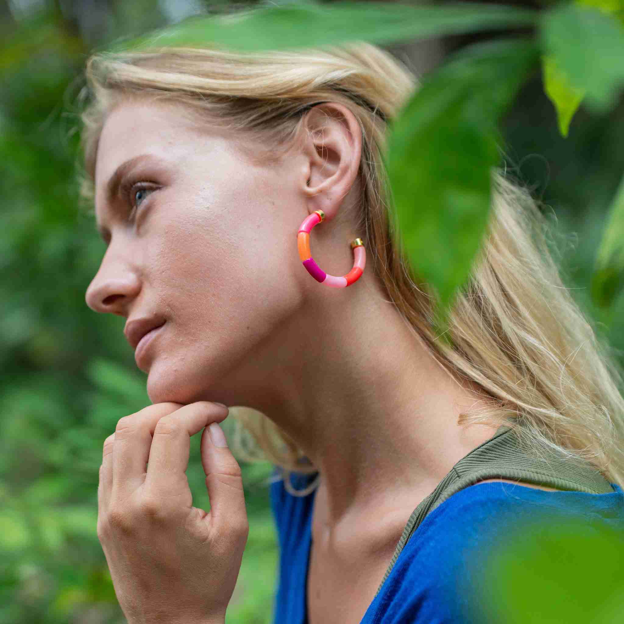 Boucles d’oreilles créoles perles colorées interchangeables | Jinga Parabaya