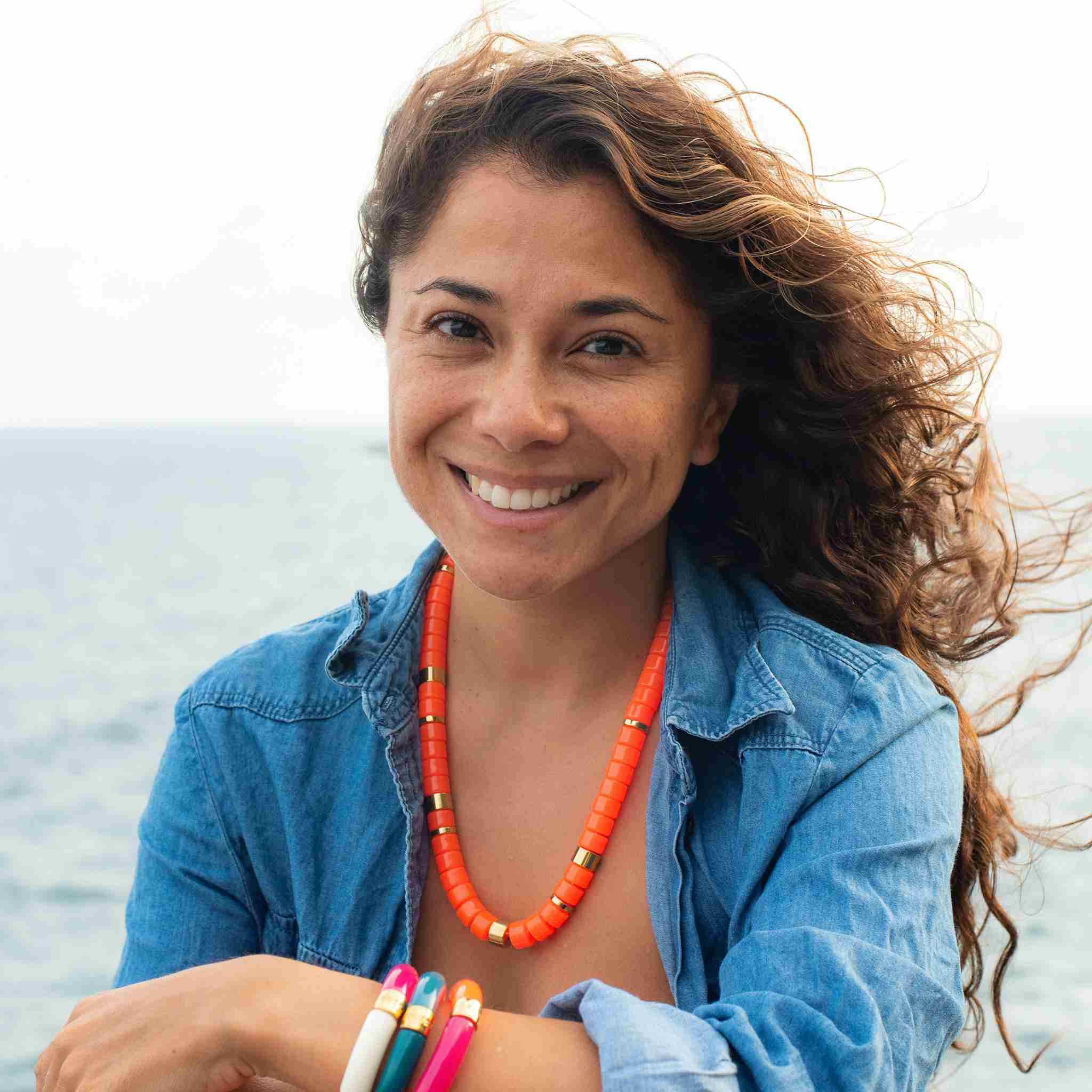 Collier perles orange femme réglable | Praia Laranja Parabaya Parabaya