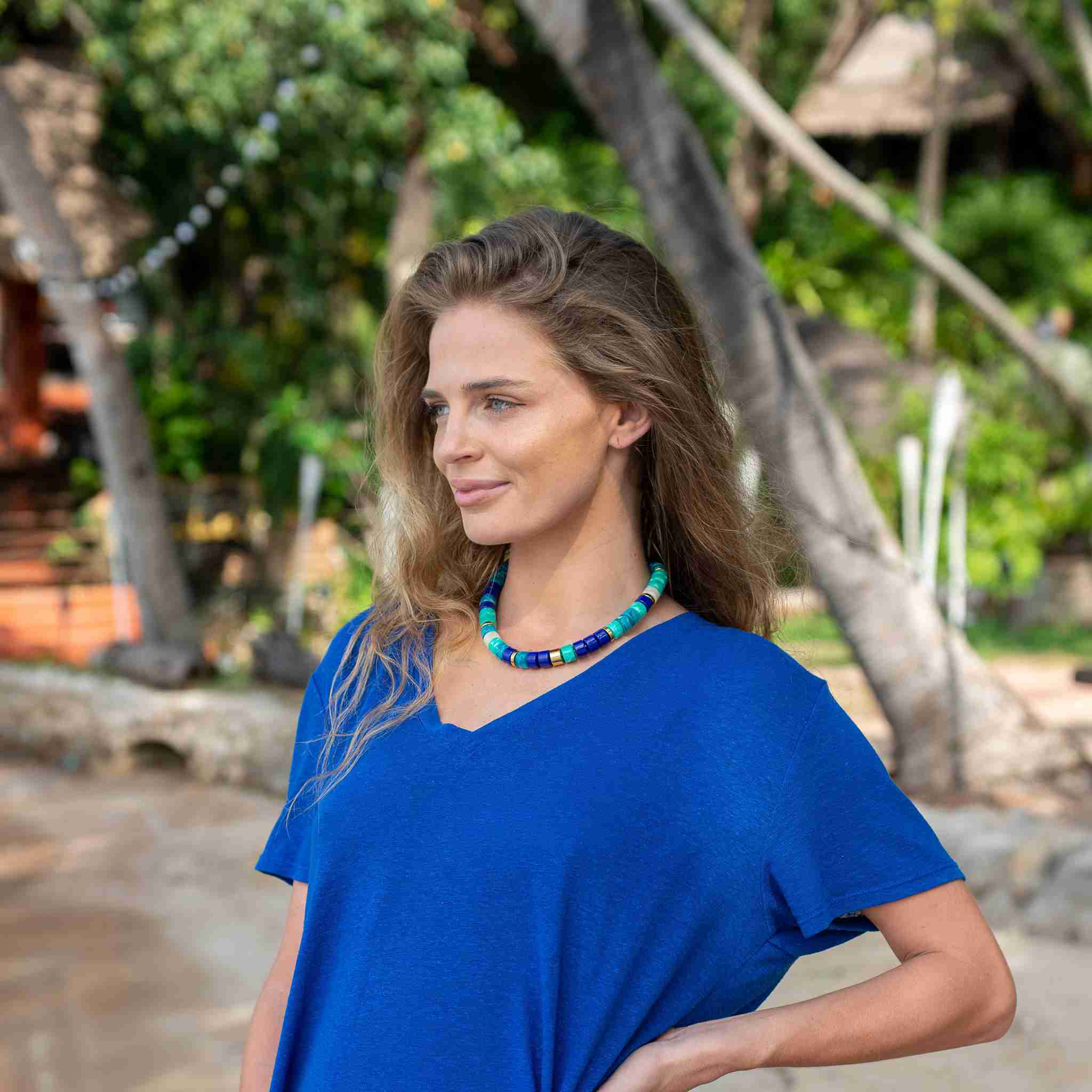 Collier réglable bleu turquoise lagon femme | Praia Azul Mix Parabaya Parabaya